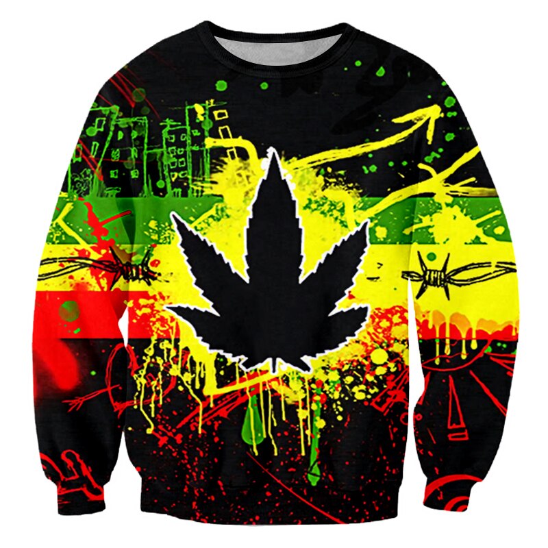 3D Print Weed Sweatshirt Fall Tops Long Sleeve Pullover Men Women Sweatshirts Casual Green Weed Leaf 2 - Weed Hoodie