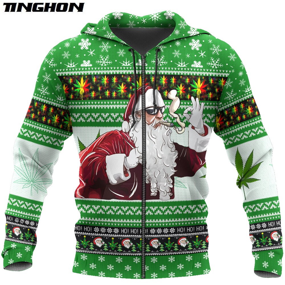 Christmas Santa weed 3D All Over Printed Men Autumn Hoodie Unisex Casual zipper hoodies Streetwear Jacket - Weed Hoodie