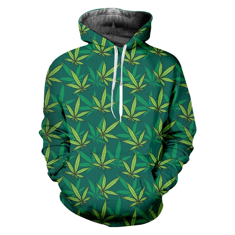 IFPD EU US Size Green Leaves 3D Printed Man Hoodie Harajuku Weeds Hoodies Casual Sweatshirt Pullover - Weed Hoodie
