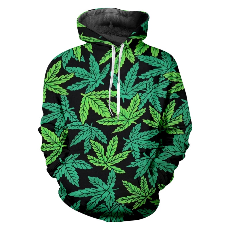 New Weed Green Print Hoodies Leaves Pattern Hooded Sweatshirt Men Women Sport Casual Outwear Hip Hop - Weed Hoodie