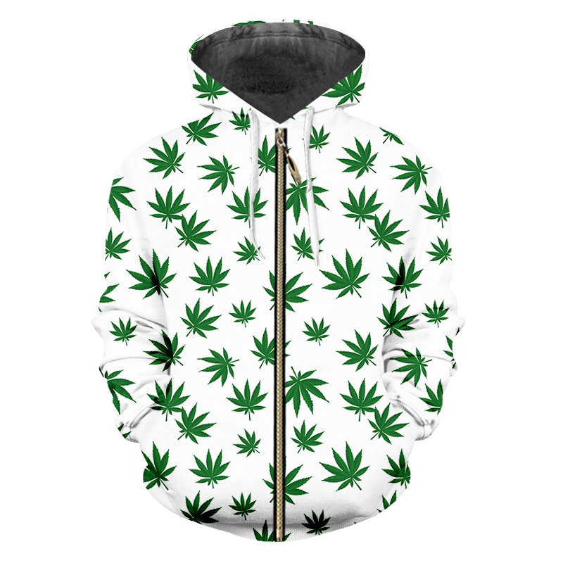 New Weed Leaf 3D Printed Zipper Hoodie Harajuku Style Sweatshirts Loose Hoodies Pullover Funny Clothes Coat - Weed Hoodie