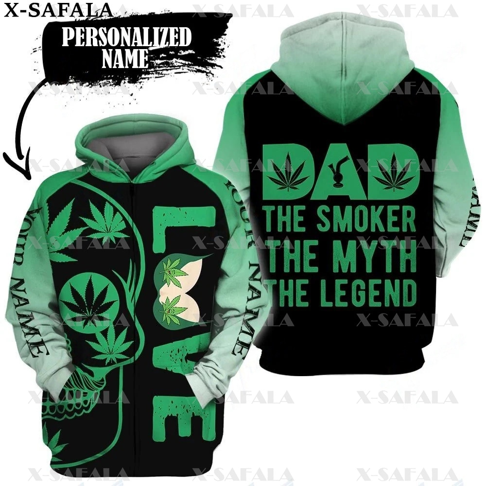 Smoker 420 LOVE WEED SKULL DAD 3D Print Zipper Hoodie Man Female Pullover Sweatshirt Hooded Jacket 1 - Weed Hoodie