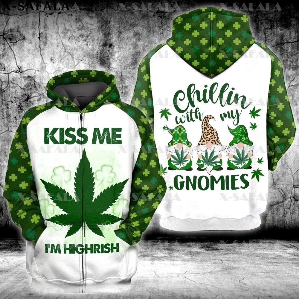 Smoker IRISH PATRICK KISS LOVE WEED LEAF 3D Print Zipper Hoodie Man Female Pullover Sweatshirt Hooded 1 - Weed Hoodie