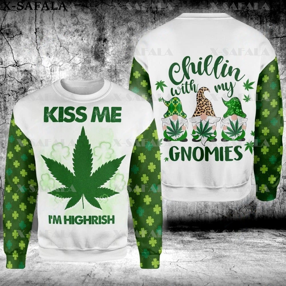 Smoker IRISH PATRICK KISS LOVE WEED LEAF 3D Print Zipper Hoodie Man Female Pullover Sweatshirt Hooded 5 - Weed Hoodie