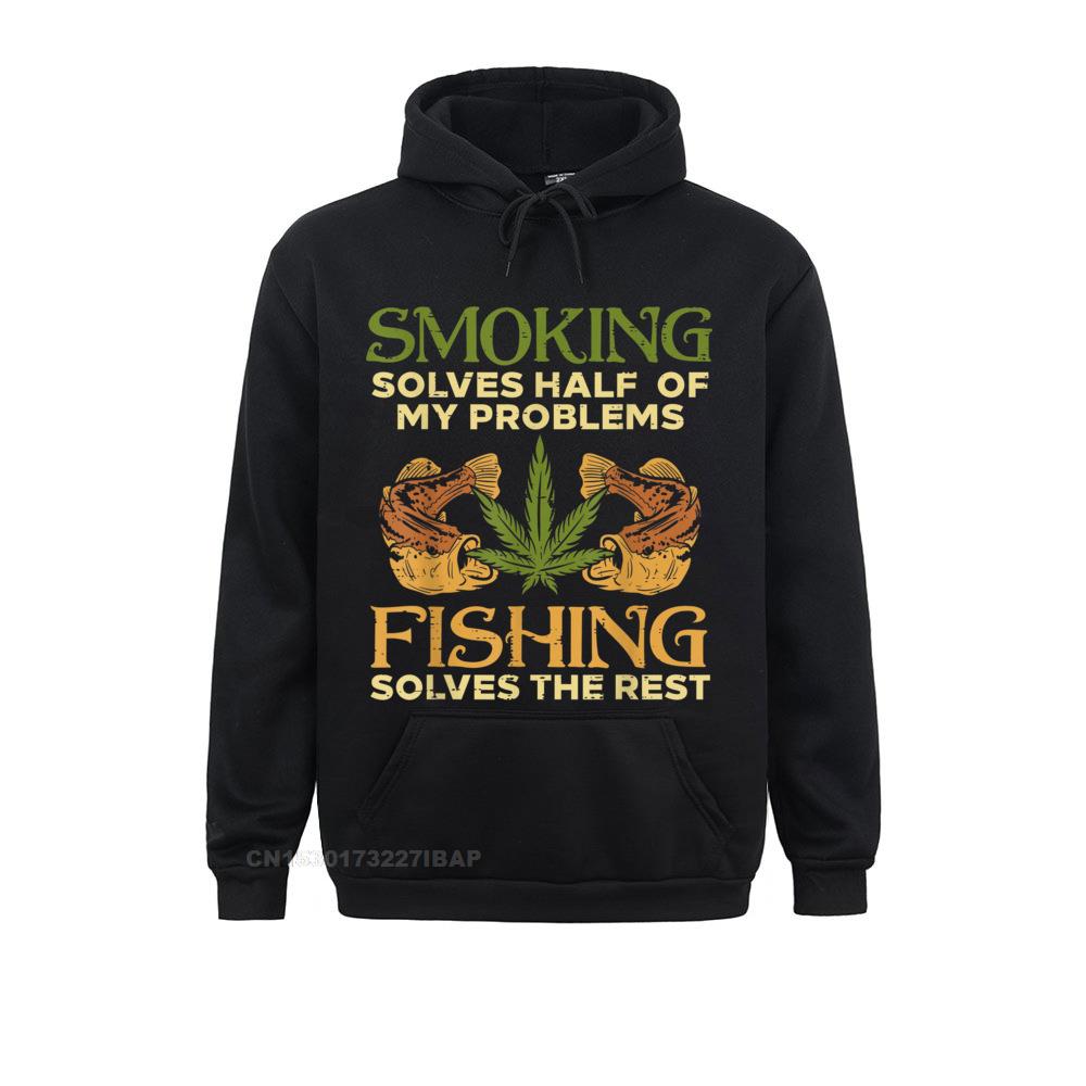 Smoking Solves Problems Fishing Weed Cannabis Stoner Pot Gothic Women Sweatshirts Graphic Fall Hoodies Simple Sportswears - Weed Hoodie