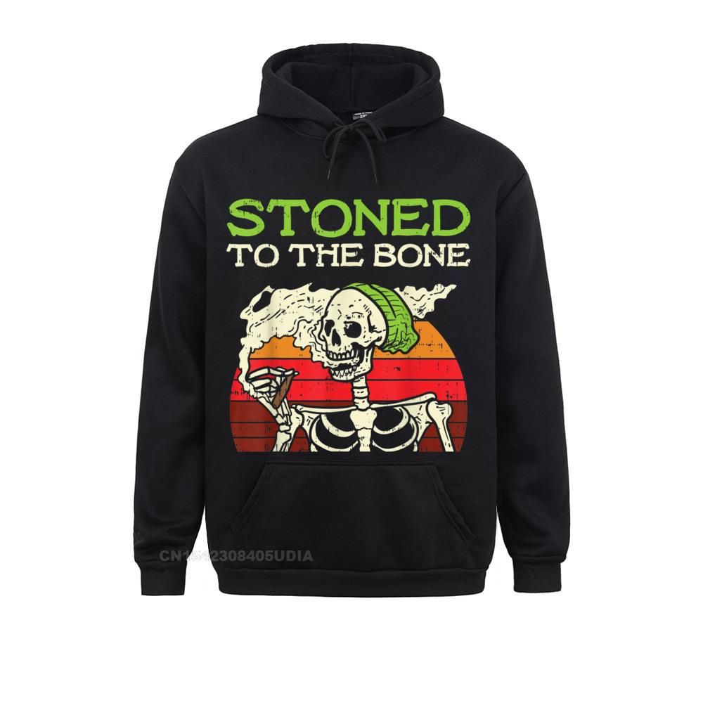 Stoned To The Bone Skeleton Smoking Weed Halloween 2021 Pot Hoodie Slim Fit Women Sweatshirts Long - Weed Hoodie
