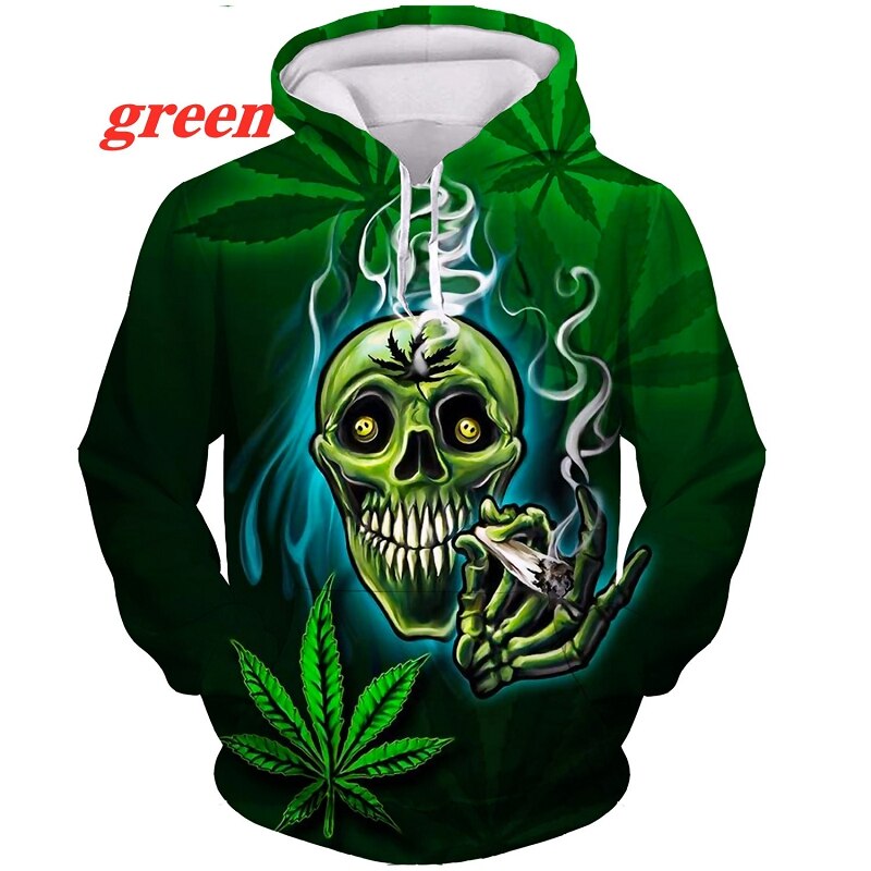 Tobacco Weeds 3D Hoodie Men Women Printing Sweatshirts Green Leaves Funny Shirt Skull Smoking Printed Harajuku 3 - Weed Hoodie
