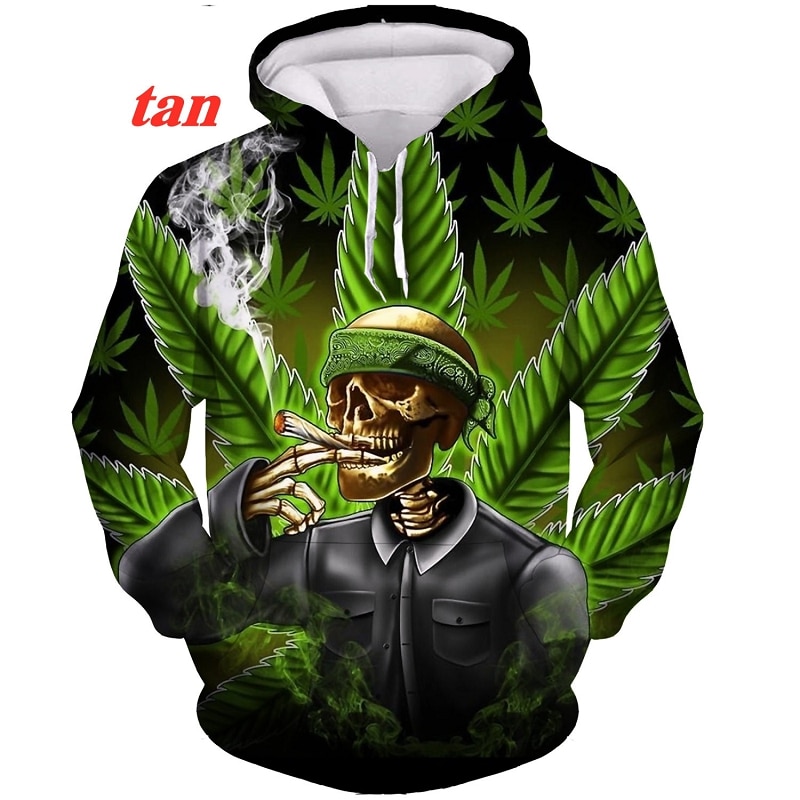 Tobacco Weeds 3D Hoodie Men Women Printing Sweatshirts Green Leaves Funny Shirt Skull Smoking Printed Harajuku 5 - Weed Hoodie