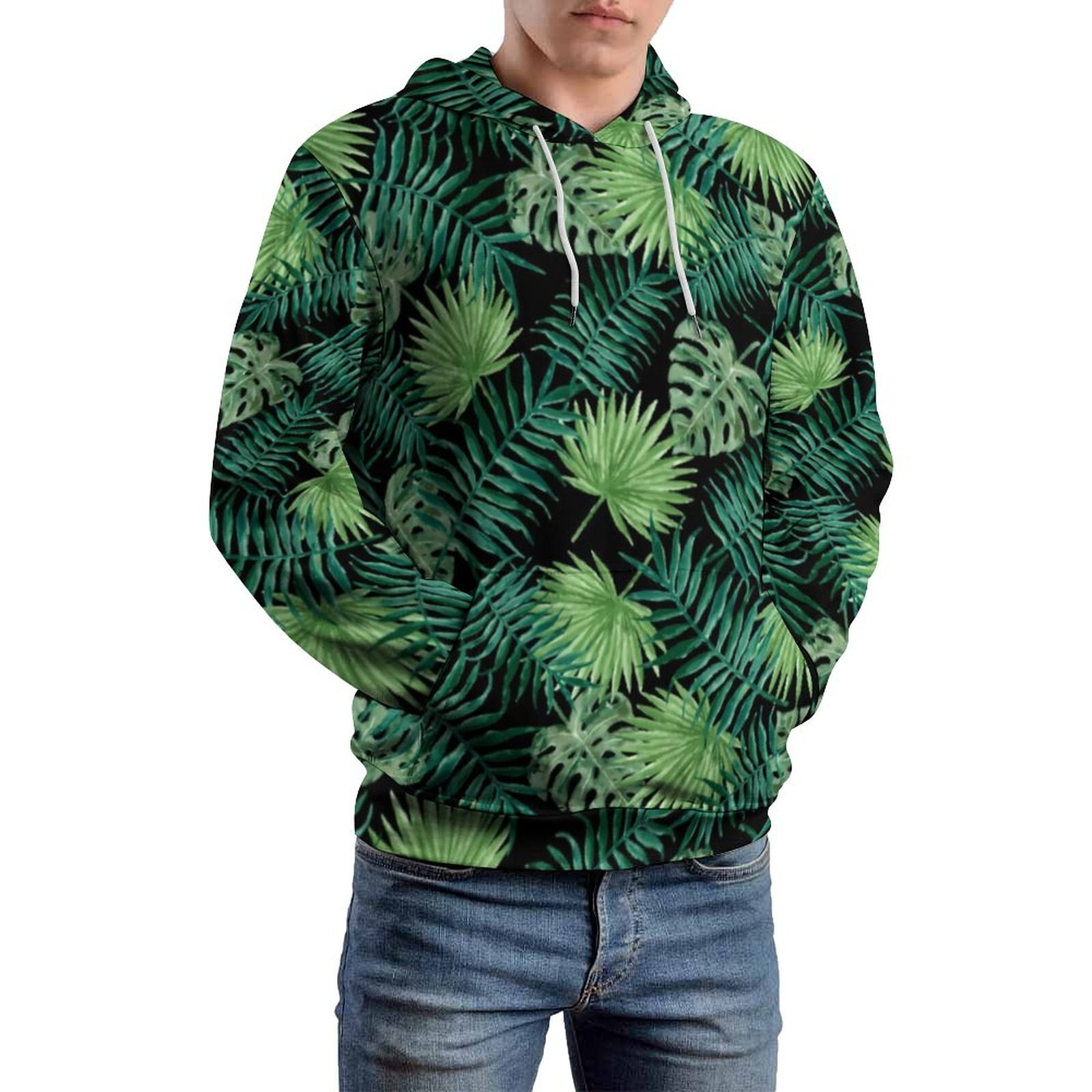 Tropical Palm Leaf Casual Hoodies Green Weed Print Pretty Custom Loose Hoodie Long Sleeve Streetwear Oversize 4 - Weed Hoodie