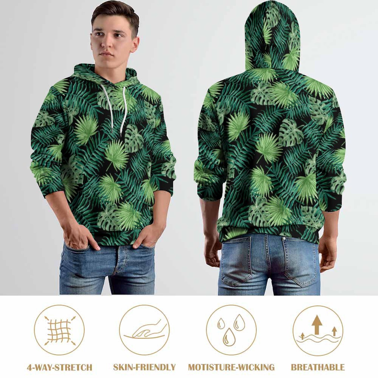Tropical Palm Leaf Casual Hoodies Green Weed Print Pretty Custom Loose Hoodie Long Sleeve Streetwear Oversize 5 - Weed Hoodie