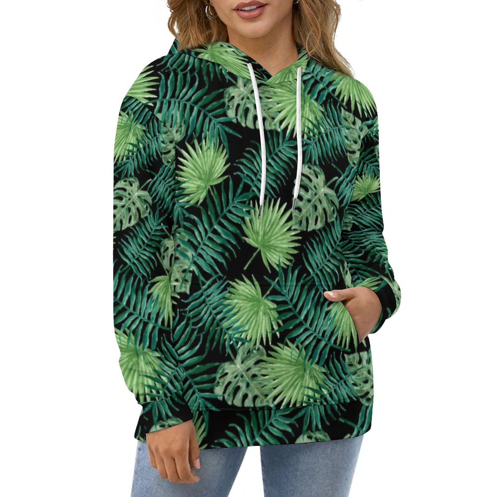 Tropical Palm Leaf Casual Hoodies Green Weed Print Pretty Custom Loose Hoodie Long Sleeve Streetwear Oversize - Weed Hoodie