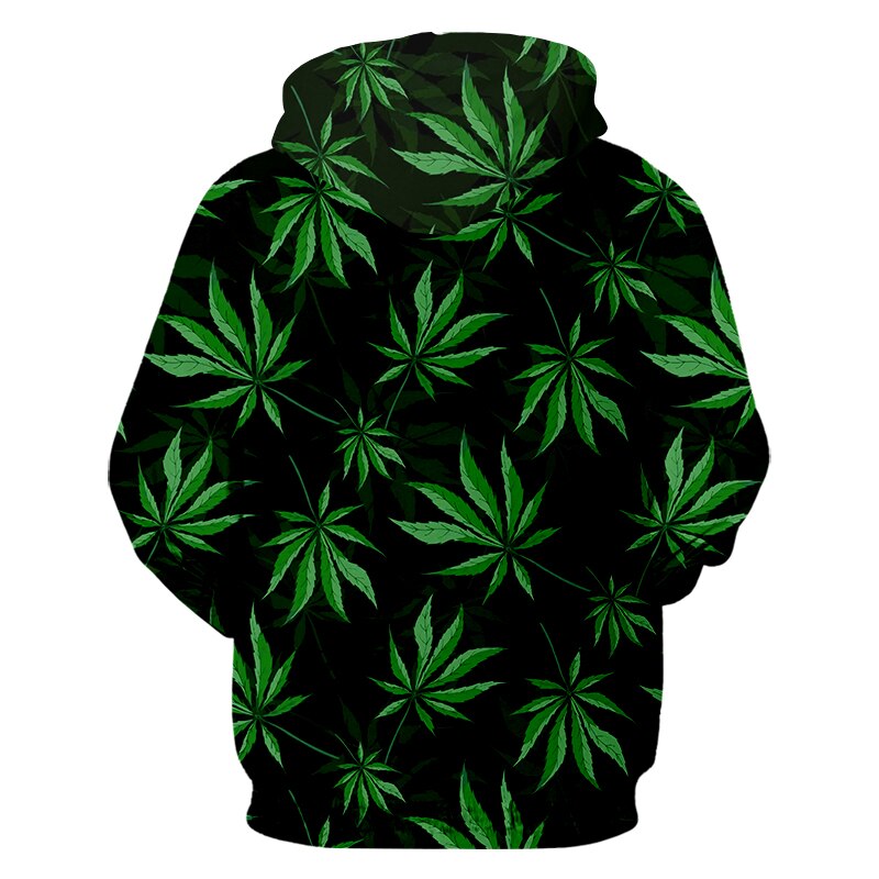 UJWI Casual Harajuku Weed Hoodie Maple Leaf Grass 3D Printing Green Men s Clothing Oversized Hoodie 1 - Weed Hoodie