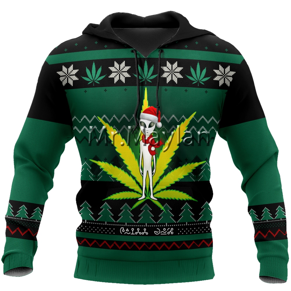 Ugly Christmas Weeds UFO 3D Print Jacket Men Women Harajuku Hoodie Unisex Casual Streetwear Sweatshirt Pullover 1 - Weed Hoodie