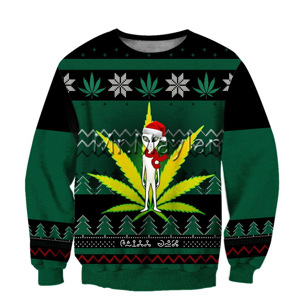 Ugly Christmas Weeds UFO 3D Print Jacket Men Women Harajuku Hoodie Unisex Casual Streetwear Sweatshirt Pullover - Weed Hoodie