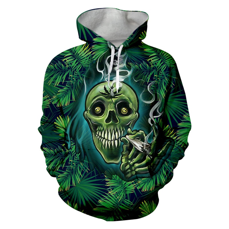 Weed Leaf Smoking Skull Sweatshirts Man Hoodies Men women Hoody Jacket Graphic Design Punk Casual Clothes - Weed Hoodie